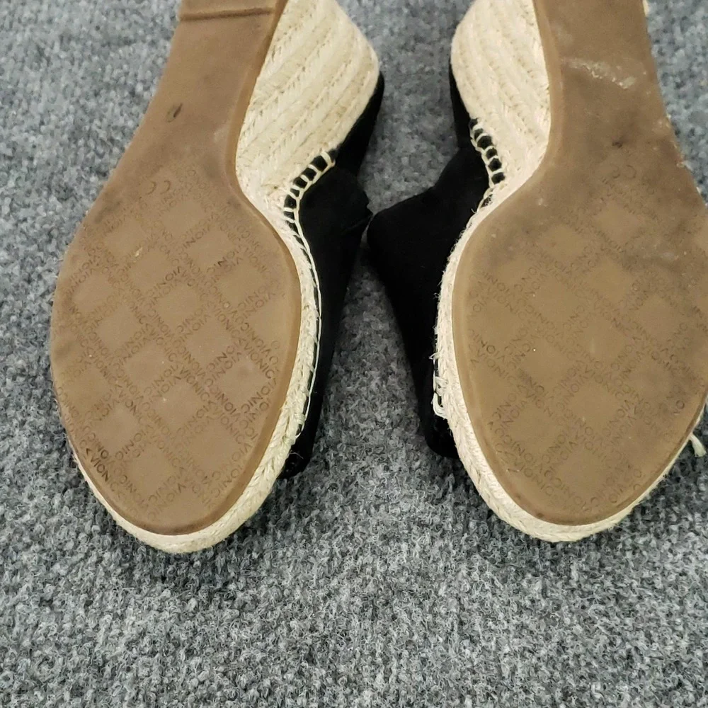 Vionic Kadyn Shoes Womens Size 6.5 Black Wedge Espadrille Slide Sandals Open Toe